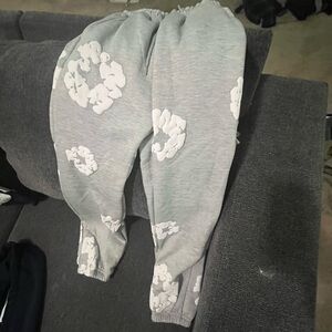 Kids Gray Sweatpants with White Cloud Pattern